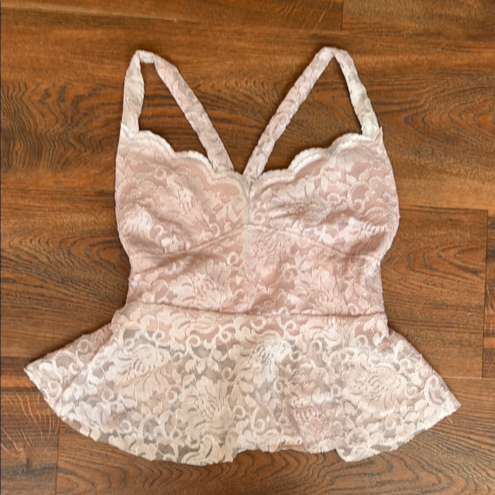 Lace Peplum Tank Top in Light Pink